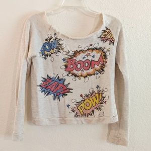 Comic Book Cropped Distressed Sweater
